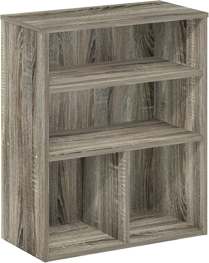 Furinno PASIR Book Shelf, 3-Tier Display Bookshelf with Adjustable Shelf, Cube Storage Bookcase, 11.8 x 23.6 x 28.1, for Living Room, Bedroom, Home Office, French Oak