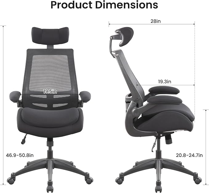 BOLISS 400lbs High Back Ergonomic Mesh Computer Office Desk Chair with Super Soft Adjustable Arms Molded Foam Double Seat Cushion Lumbar Support(Black)
