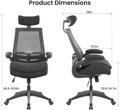 BOLISS 400lbs High Back Ergonomic Mesh Computer Office Desk Chair with Super Soft Adjustable Arms Molded Foam Double Seat Cushion Lumbar Support(Black)