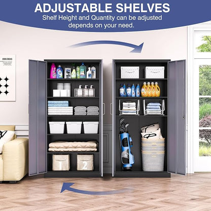 72" Metal Locker Storage Cabinet,72" Tall Locking Cabinet with Doors and Adjustbale Shelves,File Cabinets for Basement,Garage,Home Office