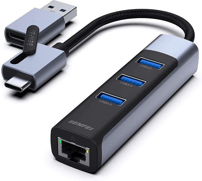 BENFEI 4in1 USB-C/USB 3.0 to Ethernet Adapter with 3*USB 3.0 Ports Compatible for iPhone 15 Series, MacBook Pro/Air 2023/2022/2021/2020/2019 and More