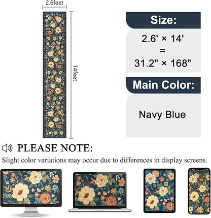 DUKINO 2.6x14 Kitchen Runner Rug, Lightweight Floral Washable Rug for Hallway, Boho Low Pile & Non Slip Backing Soft Floor Carpet for Entryway, Bedroom, Bathroom, Laundry, Navy Blue