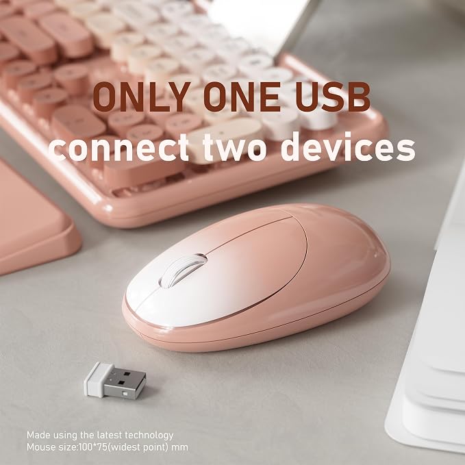 Wireless Keyboard and Mouse, Colorful 104-Key QWERTY with Round Keys, Phone Holder, Wrist Rest, Power Buttons, 2.4GHz USB for PC Laptop (Peach Gradient)