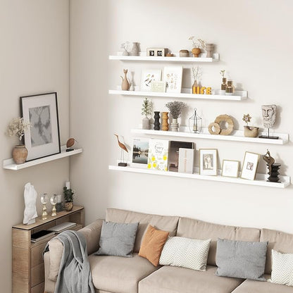 FLYJOE Picture Ledge Shelf, Floating Shelves Set of 2, 32 Inches Nursery Book Shelves for Toys Storage, Kids Bookshelf Wall Mounted for Living Room Bedroom Decor Books Photo Frames, White