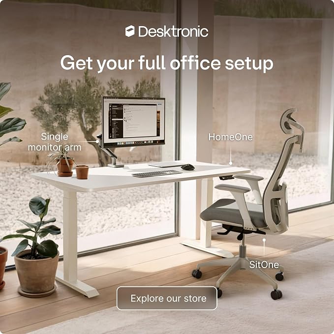 Desktronic HomeOne Standing Desk 54x28 — Ergonomic Sit Stand Home Office Desk, Made in Europe, Electric Dual Motor Height Adjustable, USB & USB-C Charging, Wobble-Free, Touchscreen, 3 Memory Presets