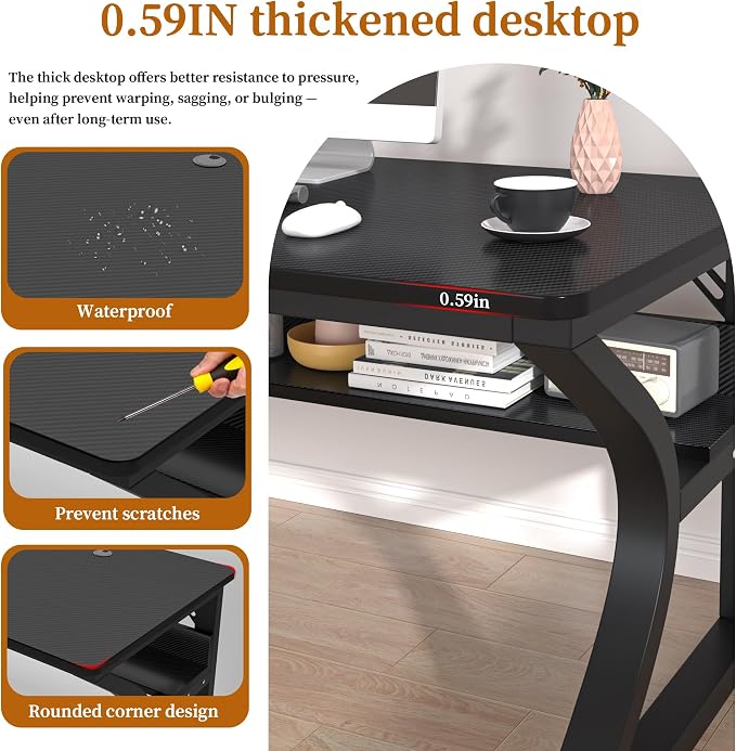 47 X 23.6'' Computer Desk, Home Office Desks w/Shelf Storage, Computer Desk w/Metal Frame, Cable Management, Study Student Desk Writing Work Table Deeper & Thicker Desktop for Home Bedroom