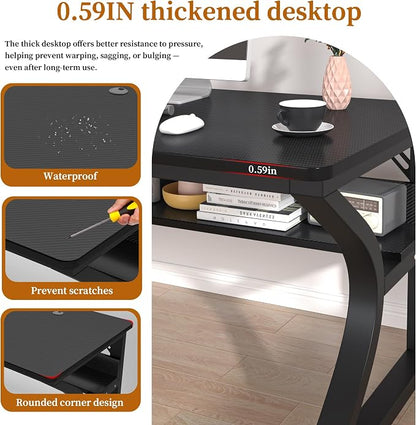 47 X 23.6'' Computer Desk, Home Office Desks w/Shelf Storage, Computer Desk w/Metal Frame, Cable Management, Study Student Desk Writing Work Table Deeper & Thicker Desktop for Home Bedroom