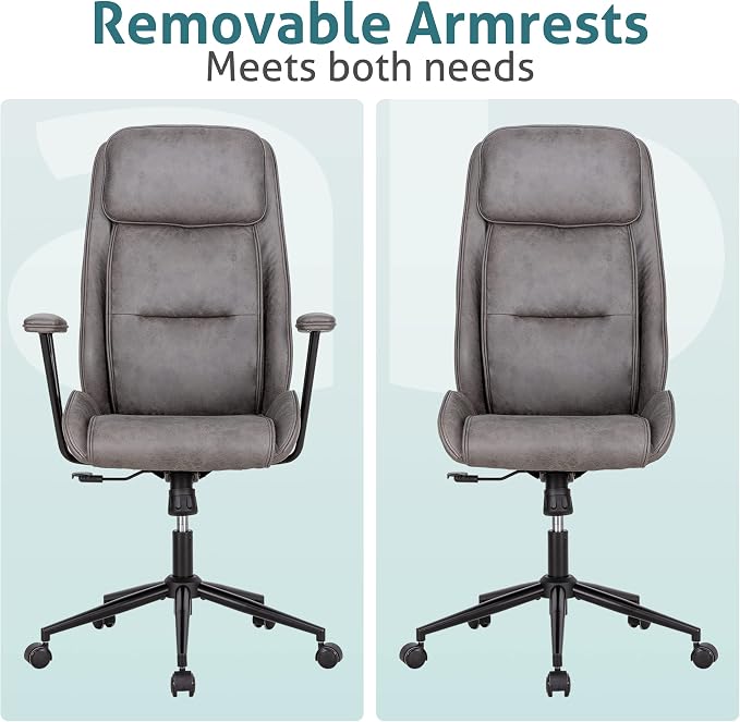 High Back Office Desk Chair,Ergonomic Reclining Office Chair,Modern Swivel Computer Chair,Conference Room Chairs,Grey Leather Chair with Lumbar Support,330lbs