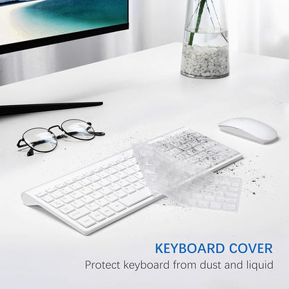 Wireless Keyboard and Mouse Ultra Slim Combo, TopMate 2.4G Silent Compact USB 2400DPI Mouse and Scissor Switch Keyboard Set with Cover, Batteries Included, for PC/Laptop/Windows/Mac - Matte White