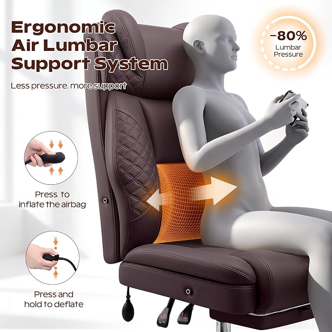 Office Desk Chair with Footrest, Big and Tall Executive Office Computer Chair, Extra Wide 400LBS Heavy Duty Office Chair, High Back Ergonomic Office Gaming Chair with Adjustable Lumbar Support