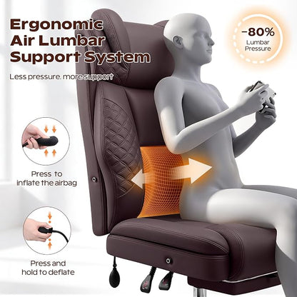 Office Desk Chair with Footrest, Big and Tall Executive Office Computer Chair, Extra Wide 400LBS Heavy Duty Office Chair, High Back Ergonomic Office Gaming Chair with Adjustable Lumbar Support