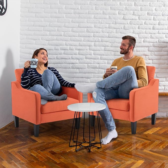 VINGLI Accent Chairs Set of 2 Living Room Chairs Burnt Orange Reading Chair for Bedroom Scooped Arm Chair Mid Century Modern Accent Chairs Upholstered Comfy Chair for Apartment, Waiting Room