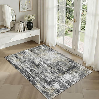 Latte&Fog 2x3 Entryway Rug, Small Modern Abstract Door Mat, Washable Kitchen Rug, Boho Non Slip Low Pile Carpet for Indoor Kitchen, Entry, Front Door and Bathroom - Black/Gold