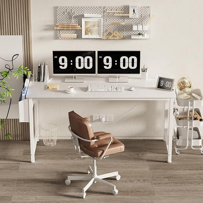 Lufeiya White Computer Desk with Power Outlet, 55 inch Teen Study Table Home Office Work Writing Gaming Desks with Charging Station Outlets Built in, White