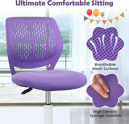 POWERSTONE Small Home Office Desk Chair, Swivel Rolling Study Computer Chair, Adjustable Height Task Chair with Armless Mid Back, Upholstered Mesh Seat, Purple