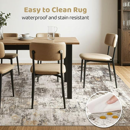 9x12 Area Rug Living Room: Washable Large Abstract Neutral Modern Soft Rugs Stain Resistant Indoor Floor Non-Slip Accent Carpet for Bedroom Nursery Playroom Dining Room Office Dorm Home- Brown Yellow