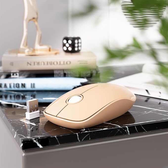MPTOG Wireless Keyboard and Mouse Combo, Retro Round Typewriter Keys, 2.4G Silent Connection with Number Pad, Ergonomic Aesthetic Desk Set for Home Office, Laptop, PC, Mac (Milk-Tea)