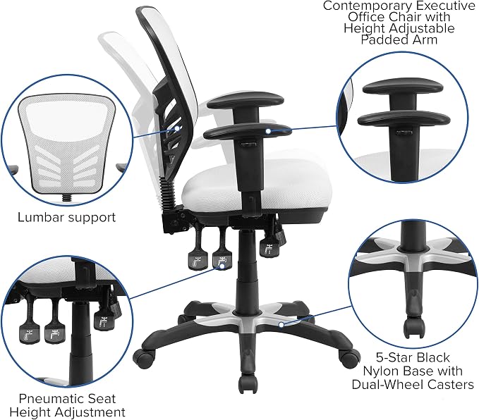 Flash Furniture Nicholas Mid-Back Swivel Office and Gaming Chair, Ergonomic Mesh Office Chair with Adjustable Lumbar Support and Height, White