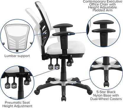 Flash Furniture Nicholas Mid-Back Swivel Office and Gaming Chair, Ergonomic Mesh Office Chair with Adjustable Lumbar Support and Height, White