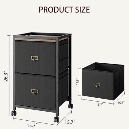 Garvee File Cabinet with 2 Drawers, Mobile Filing Cabinet Fits Letter Size or A4, Fabric Vertical File on Wheels, Home Office Small Under Desk Filing Storage Cabinets, Black