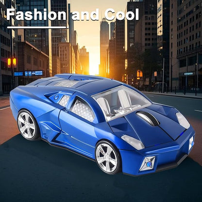 CHUYI Cool Sports Car Shaped Wireless Mouse 1600DPI Cordless Optical Mice with USB Receiver for Office School Home Travel, for PC Laptop Computer Gift (Blue-1 Pack)