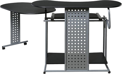 OneSpace Regallo Expandable L-Shaped Desk, Office Computer Desk with 2 Shelves, Black