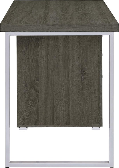 Coaster Home Furnishings Brennan Modern Contemporary Home Office 3-Drawer Writing Desk with Drawers Computer Desk Study Table File Cabinet Storage Silver Metal Frame Weathered Grey 800520