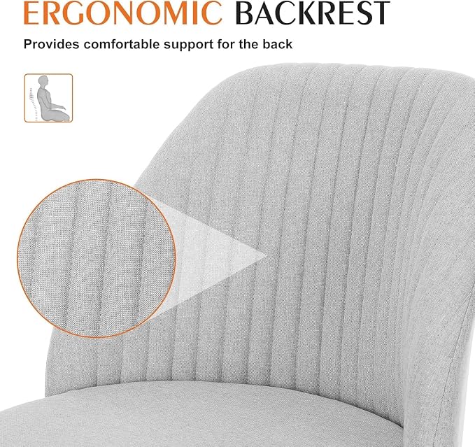 Simple Deluxe Armless Office Desk Chair, Modern Cute Swivel Vanity Chair Comfy Home Office Chairs with Wheels Height Adjustable Rolling Computer Task Stools for Living Room, Make-up, Bedroom, Grey
