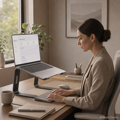 Orionstar Ergonomic Laptop Stand, Premium 5mm Aluminum Riser for 10-15.6 Inch Notebook Computer, Tool-Free Detachable Elevator Holder for Desk Office, Sturdy Riser for Eye-Level Neck Relief, Black
