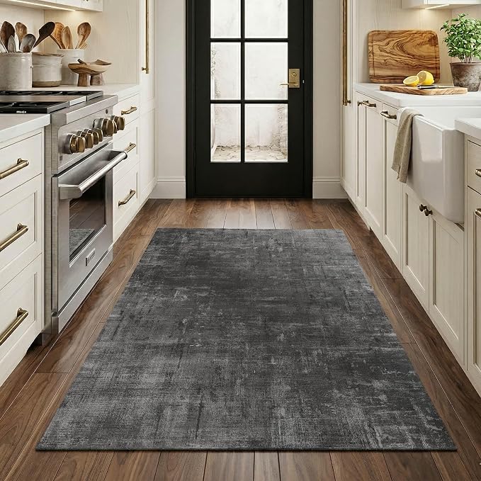 Latte&Fog 3x5 Entryway Rug Indoor, Modern Abstract Washable Area Rug, Boho Non Slip Low Pile Throw Carpet for Indoor Bedroom Bedside, Kitchen, Entry and Living Room - Black