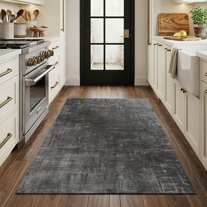 Latte&Fog 3x5 Entryway Rug Indoor, Modern Abstract Washable Area Rug, Boho Non Slip Low Pile Throw Carpet for Indoor Bedroom Bedside, Kitchen, Entry and Living Room - Black
