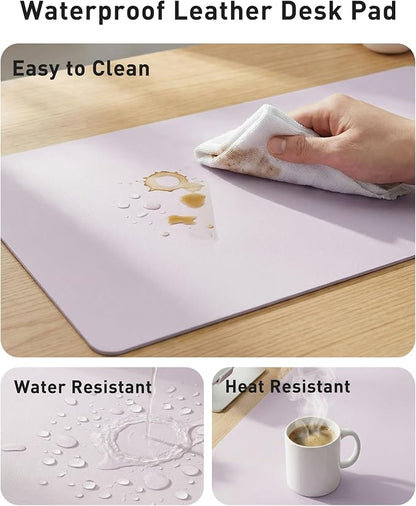 Aothia Faux Leather Desk Mat - Large Mouse Pad, Non-Slip PU Leather Blotter, Waterproof Writing Surface for Office and Home (Soft Lavender, 42" x 17")