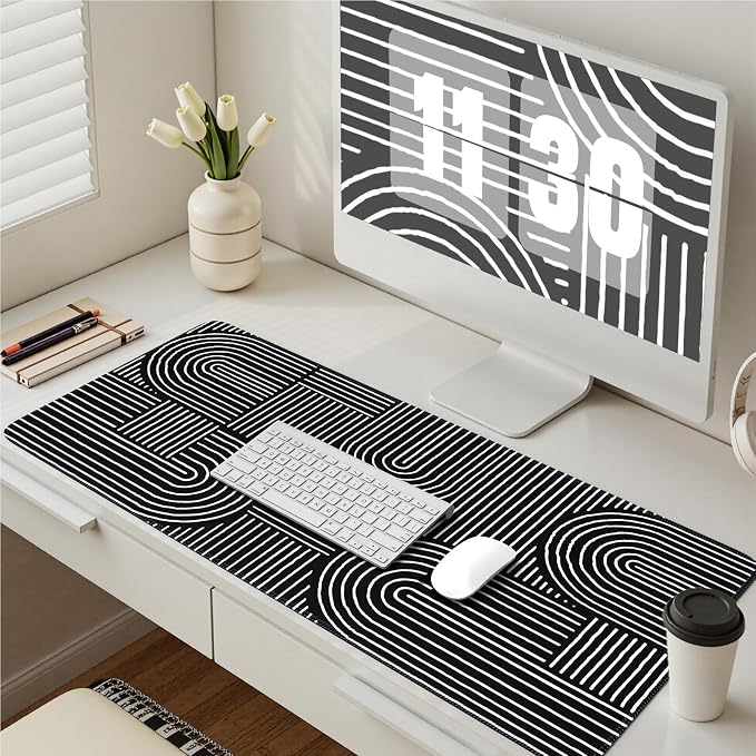 iCasso Black Desk Mat, Large Mouse Pad for Desk, Anti-Slip Big Mousepad with Stitched Edges, Computer Pad for Desktop