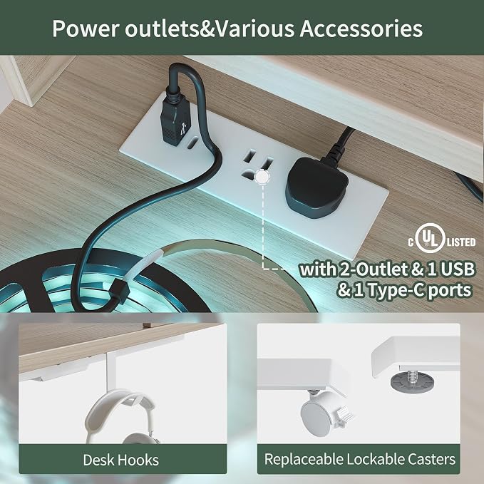 FEZIBO 63"x49" L Shaped Standing Desk with Arc LED & Power Outlet, Electric Height Adjustable L Shaped Desk with Monitor Stand, for Gaming Office, Light Walnut（2 Packages）