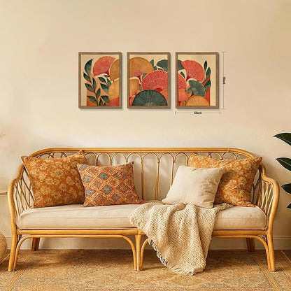 Framed Colorful Botanical Wall Art Set of 3, Vintage Ginkgo Leaves Canvas Wall Decor Paintings, Mid Century Abstract Flowers Posters Prints Pictures for Living Room Bedroom Bathroom 12x16 Inch