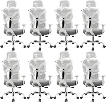 Ergonomic Office Desk Chair, High Back Mesh Office Chair with Adjustable Lumbar Support, 3D Headrest, Big and Tall Home Computer Desk Chairs Comfy for Work, Gaming, 300lbs, (Gray, 8 Pack)