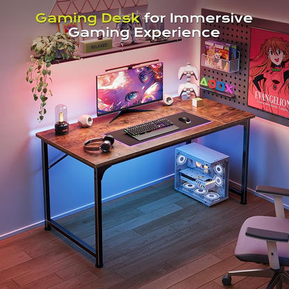 PRAISUN 39.4 Inch Computer Desk, Home Office Desk with Spacious Desktop, Modern Gaming Desk, Writing Study Table for Bedroom, Small Spaces, Work from Home Desk with Metal Frame, Rustic Brown
