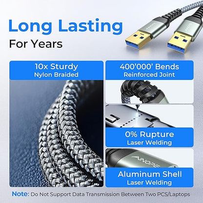 AINOPE USB to USB Cable, 6.6FT USB 3.0 A to A Male to Male Cable 5Gbps Double End Type A Cord for Data Transfer Compatible with Hard Drive, Laptop Cooling Pad, USB Hub, KVM, DVD(Not for PC-to-PC)