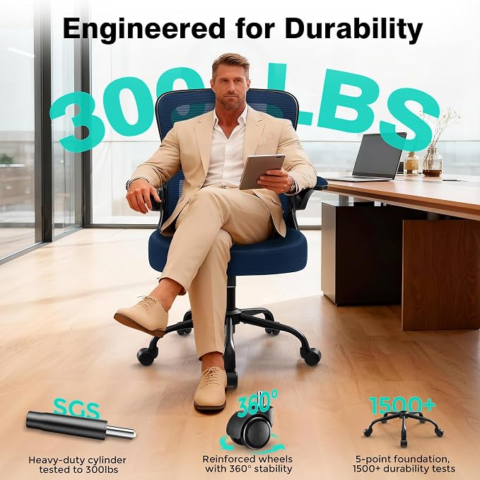 AreShark Office Chair - Ergonomic Breathable Mesh Desk Chair with Adjustable Lumbar Support and Flip-up Armrests - Executive High Back Rolling Swivel Comfortable Computer Gaming Chair for Home Office