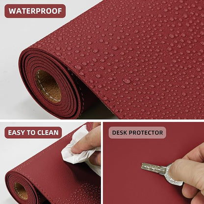 AFIING Cork Desk Mat 47" x 23.6", Dual-Sided Natural Cork & PU Leather Desk Pad, Non-Slip Waterproof Large Mouse Pad for Office, Home & Gaming (Red)