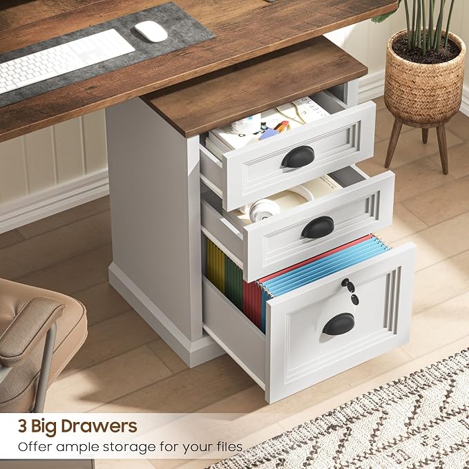 Halitaa Vertical File Cabinet, Filing Cabinet with 3 File Drawers & Lock, Farmhouse Small File Cabinet Fits Letter/A4 Size, Wooden Printer Stand, Home Office Cabinet, White