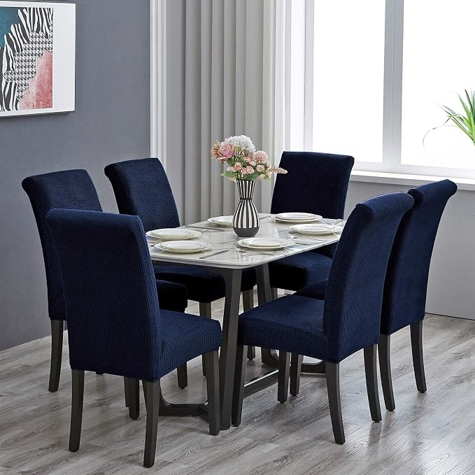 Stretch Chair Covers for Dining Room Set of 6, Removable Washable Dining Room Chair Covers, Dining Chair Slipcovers Seat Protector, Great Home Decor and Banquet Upholstery (Navy, 6 Pack)