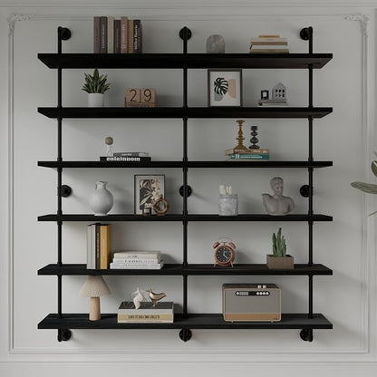HDDFER Floating Shelves for Wall Living Room Shelves Bookshelf Industrial Pipe Shelving Shelf Real Wood Planks 60 inch Rustic Wall Shelves Hanging Bookshelves Farmhouse Kitchen Bar Shelving