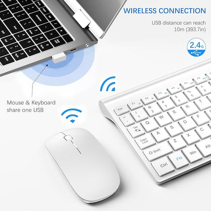 Wireless Keyboard and Mouse Ultra Slim Combo, TopMate 2.4G Silent Compact USB 2400DPI Mouse and Scissor Switch Keyboard Set with Cover, Batteries Included, for PC/Laptop/Windows/Mac - Matte White