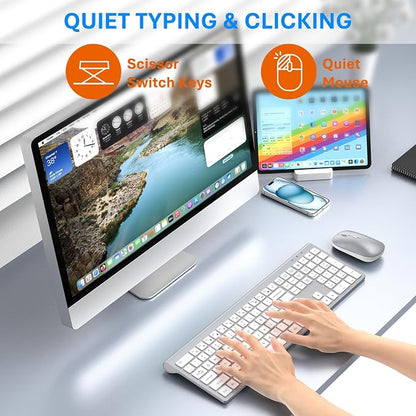 Wireless Keyboard and Mouse Combo, Full Size Keyboard and Mouse, Long Battery Life, Optical Mouse, 2.4G Lag-Free Cordless Mice Keyboard Set Ultra Slim Design for Computer, Laptop, PC, Mac (Silver)