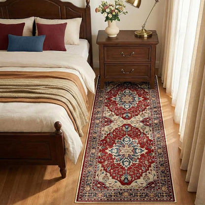 RELEANY Area Rugs Runner 2'x5' Washable Non-Slip, Floral Vintage Distress Medallion Carpet for Kitchen Hallway Bedroom Beside Laundry Room Bathroom, Red Blue