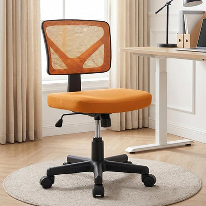 OLIXIS Ergonomic Armless Office Desk Chair with Wheels, Mesh Back, Removable Washable Foam Cushion, Height Adjustable Rolling Swivel Chairs for Small Space, Home, Office, Dark Orange