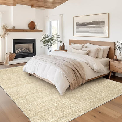Valenrug Washable Rug 8x10 - Stain Resistant 8x10 Area Rugs for Living Room, Non Slip Backing Printed Rugs for Bedroom, Folable Machine Washable Area Rug (8'x10', Tan)