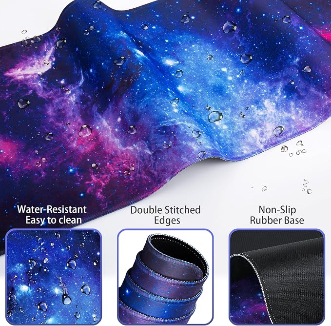 Mouse Pad Galaxy with Wrist Rest, 4-in-1 Large Mousepad+Keyboard Wrist Rest+Mouse Pad Wrist Support+Cup Pad Set,Ergonomic Mouse Pad,Anti-Slip,Memory Foam Desk Mat for Home Office Gaming(35.4×15.7in)