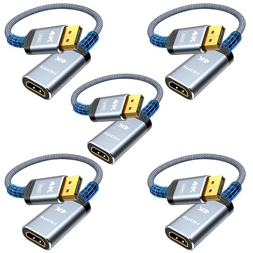Highwings 4K DisplayPort to HDMI Adapter 5-Pack, Uni-Directional Display Port DP to HDMI Adaptor Converter Male to Female(1080p 120Hz), for AMD NVIDIA Dell HP Laptop HDTV Monitor Projector, [Passive]